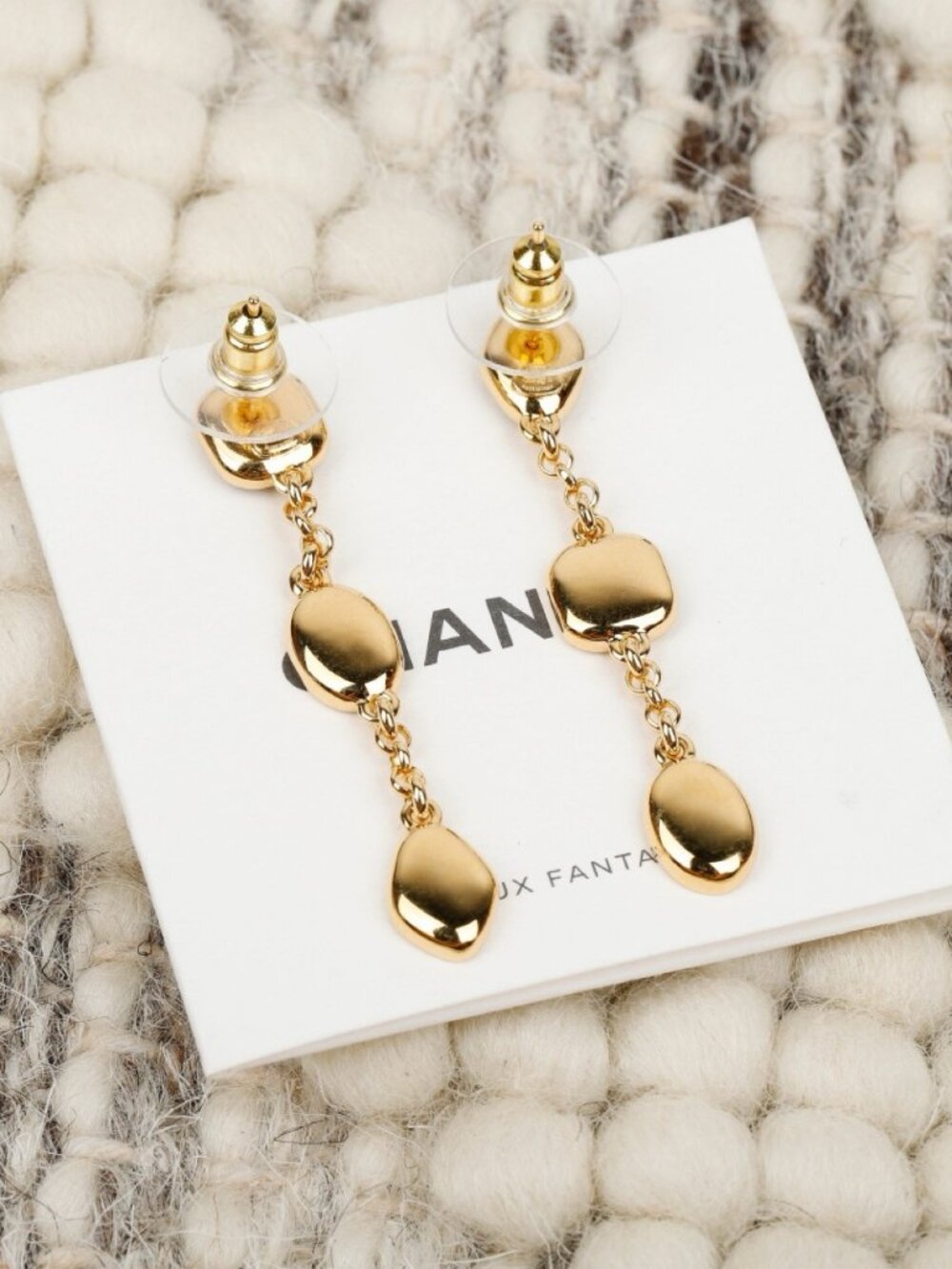 Chanel Gold-Tone Black Enamel Chain Drop Earrings
